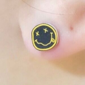 New NIRVANA "Smiley Face" Stud Earrings, Plastic + Titanium